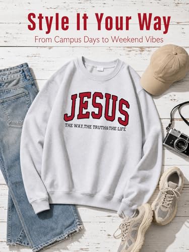 Christian Sweatshirts for Women Jesus Fleece Oversized Pullover Faith God Tops Crewneck Y2K Longsleeve - color: 1-grey, size: Medium