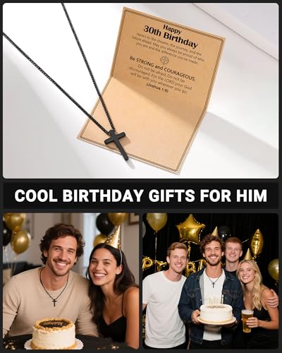 Birthday Gift Cross Necklace for Boy 8–30 Year Old with Joshua Card - style: 30th birthday