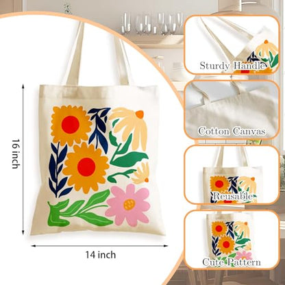 Aesthetics Canvas Tote Bag - Art Design Gift for Women, Reusable Purse Tote Bag with Inner Zip Pocket - style: Floral