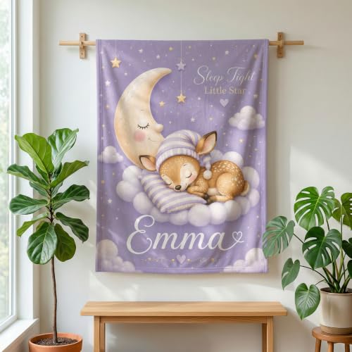 Personalized Baby Blanket With Name, Custom Baby Blankets Gift for Boy Girl - color: Misty Lavender, size: Deer