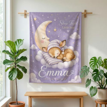 Personalized Baby Blanket With Name, Custom Baby Blankets Gift for Boy Girl - color: Misty Lavender, size: Deer