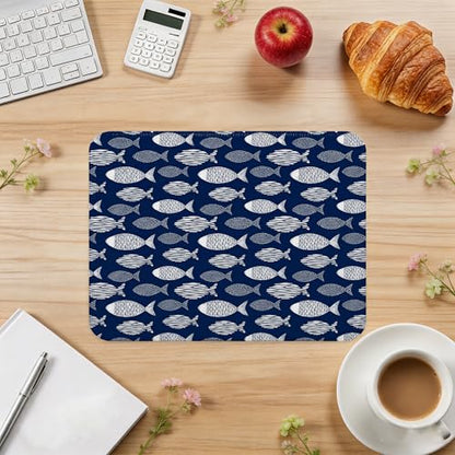 Navy Blue Fish Coastal Beach Mouse Pad, Nautical Ocean Fish Sea Life Mouse Pad for Lake Beach House Office Computer Laptop Desk Accessories, 9.5x7.9 Inch - color: Navy Blue