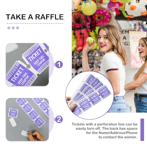 DGBDPACK 500 Pcs 50/50 Double Raffle Tickets, Purple - color: Purple