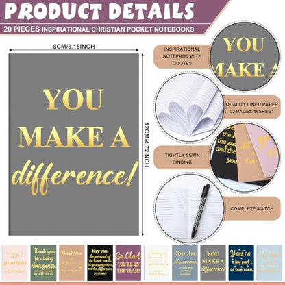 Eersida 80 Pcs Thank You Gifts Bulk Employee Inspirational Notebook Pen with Silicone Keychain Motivational Mini Notepad Ballpoint Pen Sets for Teacher Staff Volunteer Coworker School Office Supplies - color: Classic, style: Appreciation