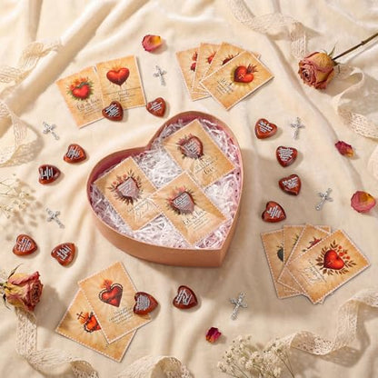 Gerrii 60 Set Christian Token Gift Jesus Love Heart Pocket Hugs, Red Brown - color: Red Brown