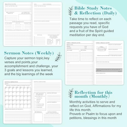 Bible Study Journal Scripture Notebook - Christian Note Taking Kit with Guided Prompts - Inspirational Religious Gifts - Faith Based Stationery Supplies for Church Notes (Teal Blue) - color: Teal Blue