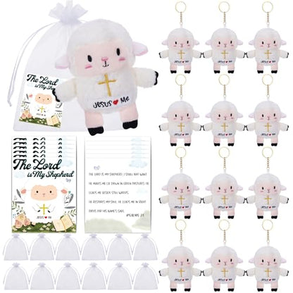 Christian Gifts Lamb Stuffed Animal - 12 Pack Baptism Gifts for Girl Boys, Cute Sheep Plush Keychain with Jesus Loves Me Perfect for First Communion Party Favors - style: 12 Pack Lamb of God