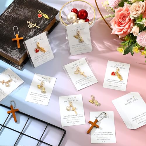 Unittype 24 Set Christian Cross Jesus Fish Keychains for Women Hope Keychain with Pocket Hug Cards Religious Gift - style: Jesus