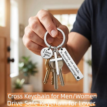 Cross Keychain for Men,Jesus Key Chain Christian Car Key Accessories，Easter Christmas Religious Gift,Purse Bag Charms - color: Silver Love