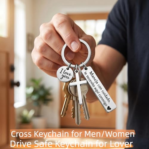Cross Keychain for Men,Jesus Key Chain Christian Car Key Accessories，Easter Christmas Religious Gift,Purse Bag Charms - color: Silver Love