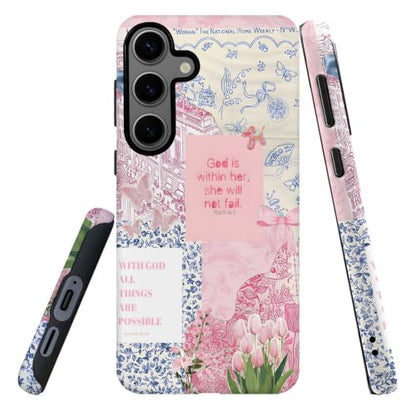 Compatible with Samsung Galaxy S24,2-in-1 Frosted Phone Cover Shockproof Case - Bible Verse Pink Tulip Flowers - color: Bible Verse Pink Tulip Flowers, size: Samsung Galaxy S24