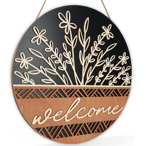 Dazingart 16" Welcome Sign for Front Door, Wooden Farmhouse Door Decor - color: Welcome Black