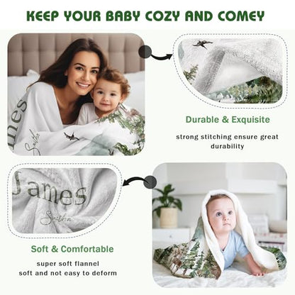 Personalized Woodland Baby Blanket with Name Custom Name Blanket for Boy Newborn Expect Mom Customized Gifts for Baby Shower Birthday Christmas - color: Style15