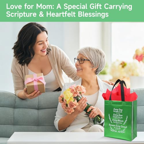 LUAVIARU 80 Pcs Bible Verse Christian Gift Bags Set – 40 Green Reusable Gift Bag with Handles & 40 Tissue Paper, Religious Gift Bag for Church Events, Baptism, Easter, Communion, Congratulations - color: Green, size: 40