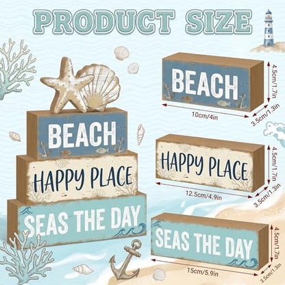 Britimes Tiered Tray Decor Set, 4 Pack, Wooden Table Signs, Coastal Beach - style: Coastal Beach