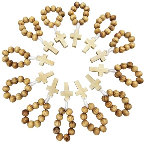 TALISMAN4U Catholic Finger Rosary Wooden Prayer Rings, 12 Pack