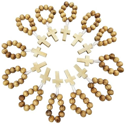 TALISMAN4U Catholic Finger Rosary Wooden Prayer Rings, 12 Pack