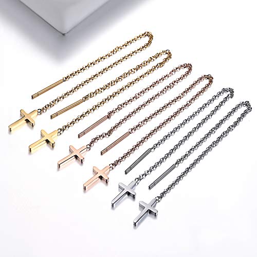 Cupimatch 3-6 Pairs Stainless Steel Cross Dangle Huggie Hinged Hoop Earrings for Men Women (1 Pair Silver Cross) for Mother's Day - color: Threader-3pack