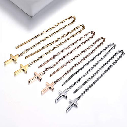 Cupimatch 3-6 Pairs Stainless Steel Cross Dangle Huggie Hinged Hoop Earrings for Men Women (1 Pair Silver Cross) for Mother's Day - color: Threader-3pack