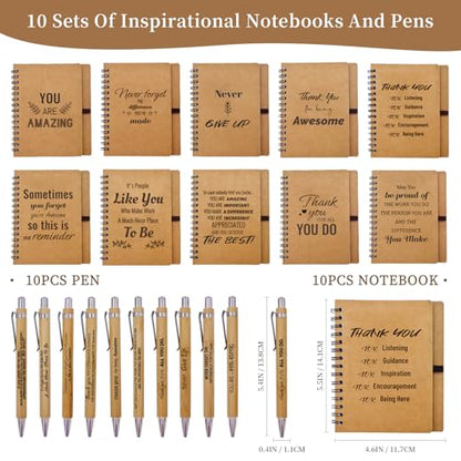 20 Pcs Employee Appreciation Gifts Bulk - 10 Sets of Inspirational Spiral Notebooks with Motivational Pens, Small Notepads for Coworkers,Office, Staff, Team, Volunteer, Nurse, Teachers, Thank You Gift