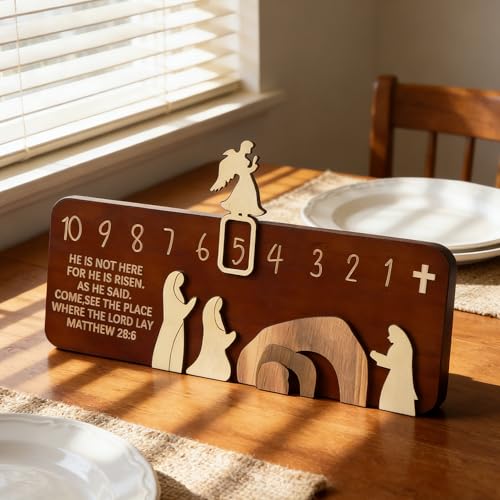 Wooden Easter Tomb Scene, Empty Tomb Decor with Easter Countdown