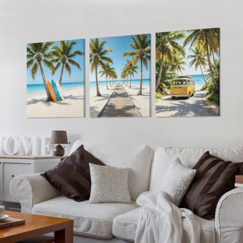 BAEMEFLE 3pcs Frame Beach Surfing Wall Art Canvas Prints - color: Beach-1, size: 16"L x 12"W