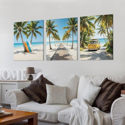 BAEMEFLE 3pcs Frame Beach Surfing Wall Art Canvas Prints - color: Beach-1, size: 16"L x 12"W