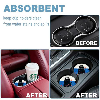 Ceramic Car Cup Holder Coasters Set of 2, 2.56 in Kitten Diving - color: Kitten Diving