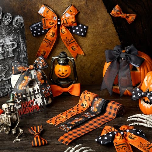 12 Rolls 60 Yard Halloween Wired Ribbon for Wreath Craft Bow - style: Spider Web