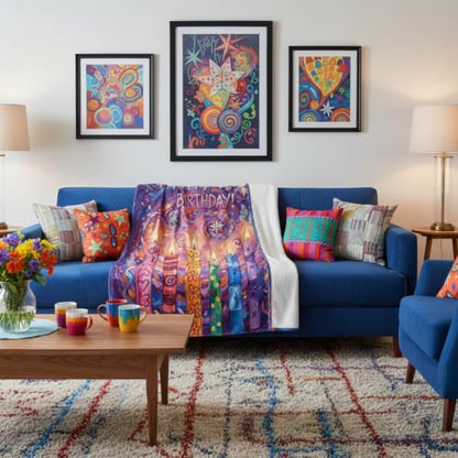 Happy Birthday Throw Blanket 50x60 Inch Colorful Birthday Candles Butterflies Stars Vibrant Soft Cozy Birthday Gift for Women Kids - color: Happy Birthday 7