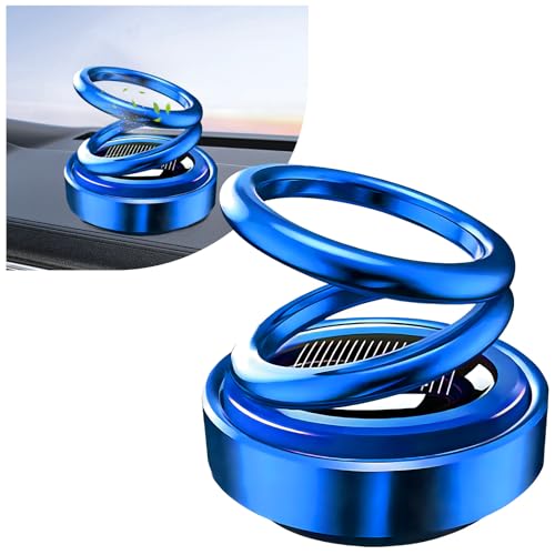 Solar Rotating Car Air Freshener, Solar Energy Refillable Car Dashboard Aromatherapy Ornament, Double Ring Fragrance Diffuser Decorative Accessories for Vehicle Home Office (Blue) - color: Blue
