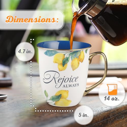Christian Art Gifts Large Ceramic Scripture Coffee & Tea Mug for Women - color: Blue/Rejoice