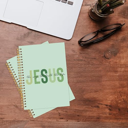 KAOWT Boho Christian Notebook Journal, Bible Notebooks for Note Taking, Christian Gifts for Women, Prayer Scripture Journal, Jesus the Way the Truth the Life Hardcover Spiral Notebook 5.5x8.3in Green - color: notbook bible-jesus green