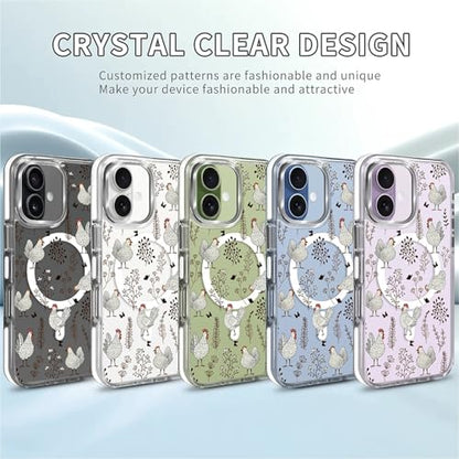 for iPhone 17 Case [Compatible with Magsafe],Girls Women Clear Magnetic Case Silicone Shockproof Protective Cover with Pattern Chicken Butterfly Flower - color: Chicken Butterfly Flower, size: iPhone 17