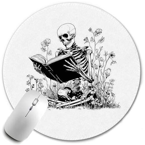 Funny Skeleton Mouse Pad,Skeleton Reading Book Mousepad Mouse Mat with Non-Slip Rubber Base for Home Office Desk Accessories, Goth Mouse Pad,Aesthetic Office Supplies,7.9x7.9 Inch - color: Color-12