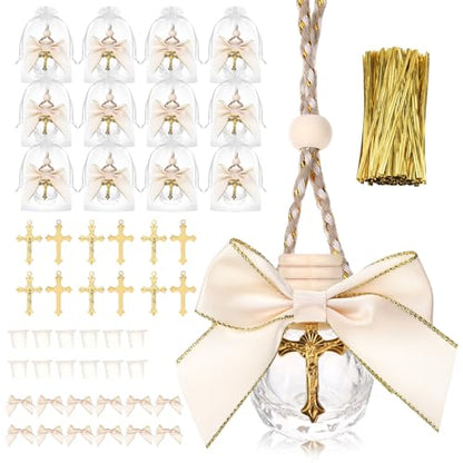 12 Sets Holy Water Bottles Baptism Favors for Guests 10ml Glass Holy Water Container with Cross, First Communion Gifts Empty Container for Communion Christian Church Wedding Baptism Gifts (Round) - color: Style 2