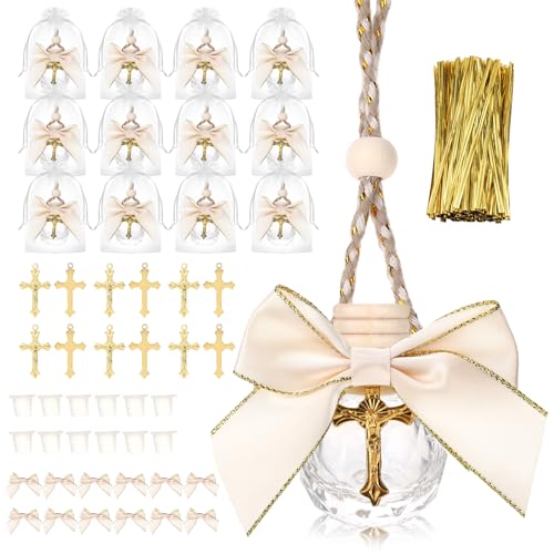 12 Sets Holy Water Bottles Baptism Favors for Guests 10ml Glass Holy Water Container with Cross, First Communion Gifts Empty Container for Communion Christian Church Wedding Baptism Gifts (Round) - color: Style 2