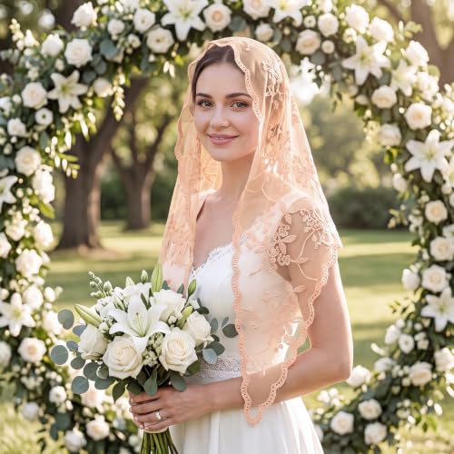 Lystaii Triangle Lace Mantilla Veil Catholic Chapel Head Covering Scarf - color: Champagne