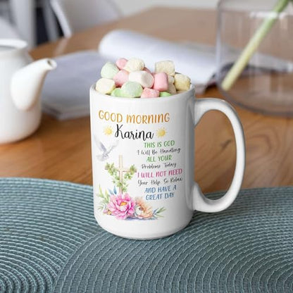 Personalized Christian Coffee Mugs Presents, Novelty Custom Bible Verse Ceramic Cup, Customized Religious Tea Cup With Name, Inspirational Mug For Friends, Floral Cross On Mugs - color: XUA-324-1550-Bible Verse