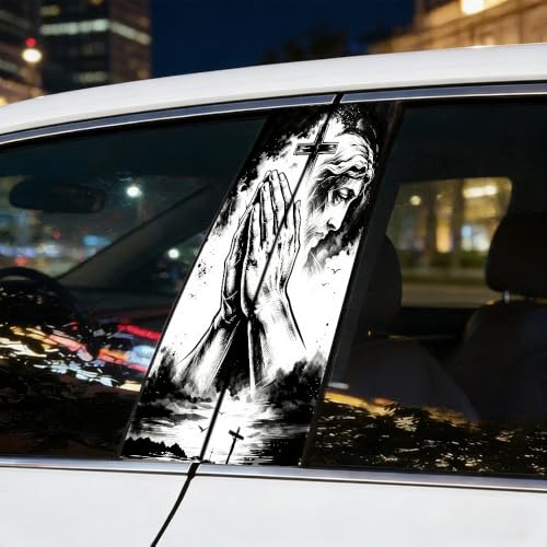 1 Pair Jesus Car B-Pillar Decals, Cross Car Center Pillar Stickers, Waterproof Vinyl Christian Vehicle Door Pillar Sticker Scratch Cover Sticker for Car Auto SUV (Holy Jesus) - color: Holy Jesus