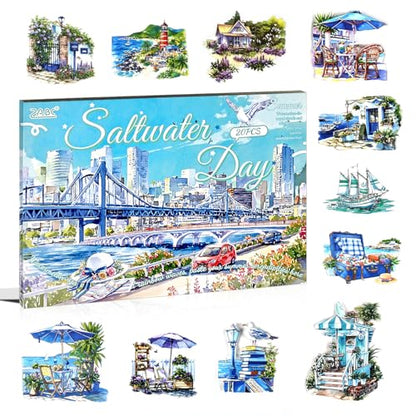 Summer Landscape PET Sticker Book, Diecut Stickers for Journaling - color: Sea Salt Daytime