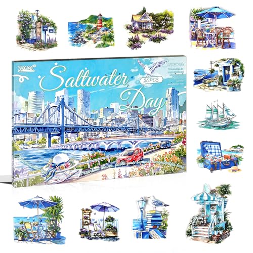 Summer Landscape PET Sticker Book, Diecut Stickers for Journaling - color: Sea Salt Daytime