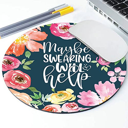 Funny Wording Maybe Swearing Will Help Mouse Pad, Watercolor Floral Mouse Pad, Office Supplies… - color: Maybe Swearing Will Help