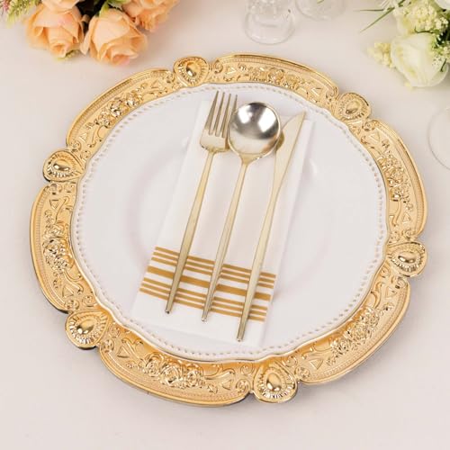 Efavormart 6-Pack 13" Gold Floral Embossed Charger Plates, Round Scalloped Rim Underplates for Spring Weddings and Garden Parties - color: Gold, size: Style11