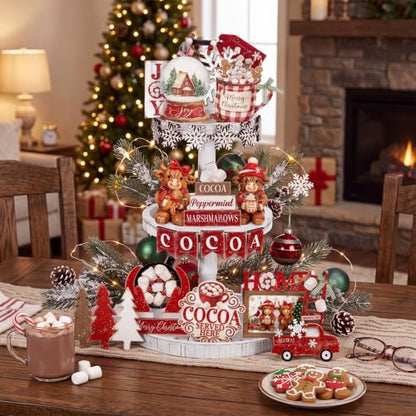 Vercraft Christmas Tiered Tray Decor Xmas Wooden Table Decor, Cow - style: Highland Cow