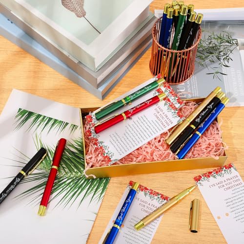 Dispowreath 25 Sets Christmas Christian Gifts Bible Verse Ballpoint Pens Xmas God Bless You Pens Religious Christmas Poinsettia Cards with Ties for Church Office Coworker Staff Employee Gifts