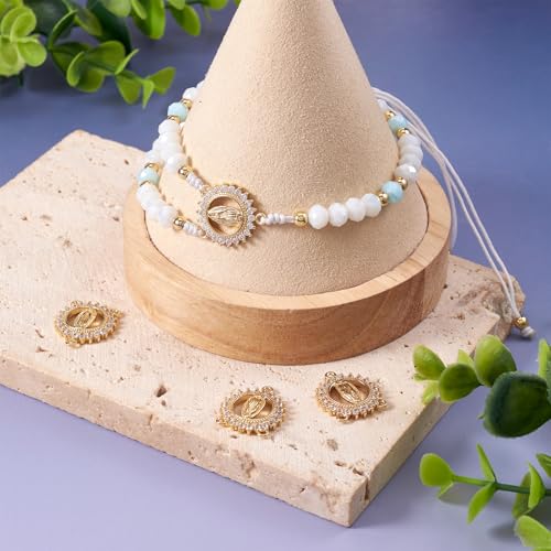 Elecrelive 5Pcs Rosary Charms Rhinestone Link Center Miraculous Medal Easter Vintage Pendants Golden Chandelier Component Charms Religious Pendants for Jewelry Necklace Earrings Craft - color: Golden