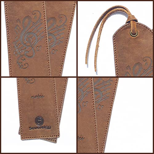 Leather Bookmarks for Men and Women | Quality Mens Bookmark with Music Notes | 2 Smooth Handmade Leather Book Markers for Men Women Book Lovers Readers (7x2) Leather Gift | Sovereign-Gear - style: Music
