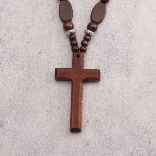 Boho Necklaces for Women Long Wooden Pendant Vintage Necklace - color: Cross Wood Necklace