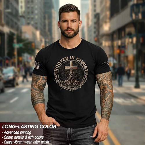Rooted in Christ Shirt, Jesus Tee, Christian Shirt Men 2 - color: Black, size: Medium